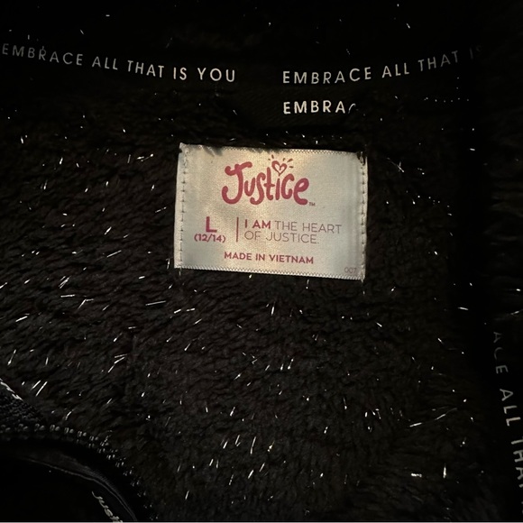 JUSTICE Girls Black Metallic Fuzzy Mock neck Pullover Half Zip Sweater Size L - Picture 7 of 8